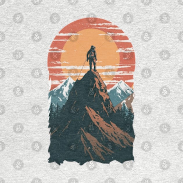 A lone mountaineer scaling a towering peak,adventure by designe stor 